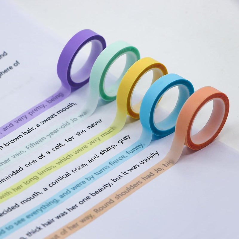 BEIDYLL 5 Rolls Highlighter Tapes, Colored Transparent Fluorescent Marking Stickers for Students & Teachers, 5/16-in Wide, 16.4ft Long - Image 1